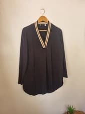 Image of MINT VELVET Size 8 Deep V Neck Blouse Black Glitter NEW BNWOT Long Sleeved