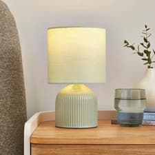 Image of Hebe Ribbed Ceramic Table Lamp Beautiful Decor Accent 25x14Cm Green