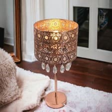 Image of Traditional Table Lamp & Shade Metal With Clear Pendent Droplets Lounge Bedside