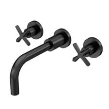 Image of Nuie Aztec Basin & Bath Taps Modern Curved Spout Cross Handle Bathroom Faucet