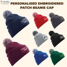 Image of Personalised Beechfield Snowstar Patch Beanie Cap Custom Embroidered Unisex Hats