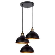 Image of Black Pendant Light Fitting Ceiling Industrial Dome Style, Farmhouse Look, E27