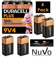 Image of 4 X DURACELL PLUS POWER 9V 6LR61 MN1604 PP3 ALKALINE BATTERIES SMOKE ALARM