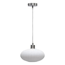 Image of Modern White Ribbed Oval Glass Kitchen Dining Pendant Ceiling Light Fitting