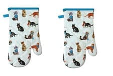 Image of Set of 2 Oven Gloves Kitchen Mitts BBQ Cooking Baking Grilling Mitten Gauntlet
