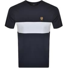 Image of BELSTAFF COLOUR BLOCK COTTON T-SHIRT IN DARK INK NAVY/SKY BLUE XL RRP £80 BNWT
