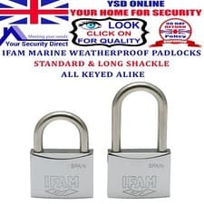 Image of IFAM 40mm STANDARD OR LONG SHACKLE KEYED ALIKE MARINE WEATHERPROOF PADLOCKS