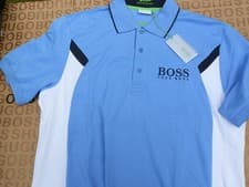 Image of HUGO BOSS BLUE WHITE MARTIN KAYMER PADDY MK 1 GOLF PRO BAG POLO SUIT T-SHIRT XL