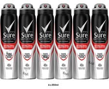 Image of 6 x250ml Sure Men Antibacterial Odour Protection Anti-Perspirant Deodorant Spray
