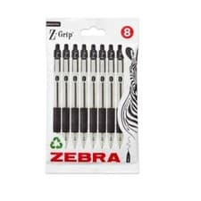 Image of Zebra Z Grip Retractable Black Ballpoint Ball Pen 1.0mm Medium Pack of 8 UK