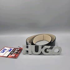 Image of HUGO Zula Women's Belt Spellout Logo Buckle Black Leather Size 80 New RRP £99