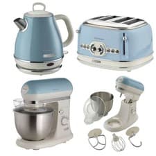 Image of Ariete Vintage Blue Kettle, Toaster & Stand Mixer Set | 1L, 4-Slice & 5.5L New