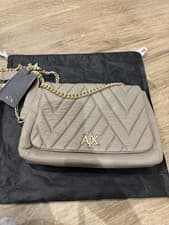 Image of Armani Exchange Quilted Crossbody Bag – Taupe with Gold Chain (New with Tags)