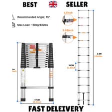 Image of 3.8M Heavy Duty Multi-Purpose Stainless Steel Telescopic Ladder No-slip