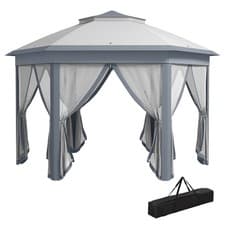 Image of Outsunny 3x4m Hexagon Gazebo w/ Mesh Curtains Outdoor Garden, Grey
