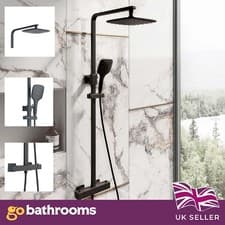 Image of Black Shower Thermostatic Bathroom Mixer Set Square Twin Head Exposed Valve