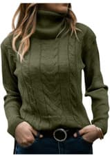 Image of GeGekoko Womens Long Sleeve Turtleneck Chunky Knitted Pullover Soft Sz S green