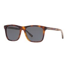 Image of Gucci GG 0381S 009 Havana Plastic Rectangle Sunglasses Blue Lens
