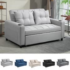 Image of 2 Seater Sofa Bed, Convertible Pull Out Sofa Bed with Cup Holders