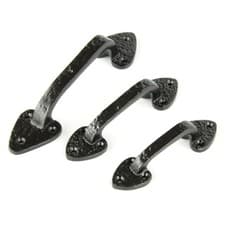 Image of VINTAGE CAST IRON BLACK HAMMERED METAL ANTIQUE D HANDLE DOOR PULL CUPBOARD GRAB