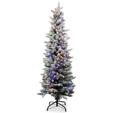 Image of 6ft Pre-Lit Christmas Tree Slim Pencil With Coloured LED Lights Xmas Tree UK