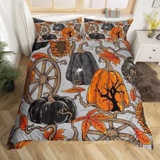 Image of Halloween Pumpkin Autumn Duvet Quilt Cover Pillowcase Double Bedding
