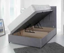 Image of Luxurious Soft Velvet Lift Up Divan Storage Ottoman Bed Base Headboard Mattress