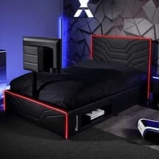 Image of X Rocker Oracle Rgb Faux Leather Gaming Tv Bed - Small Double 4ft - Black