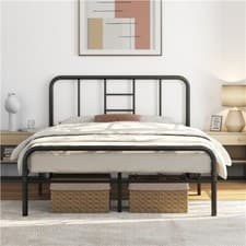 Image of Metal Bed Frame Double 4ft6 Platform Mattress Foundation Base with Slat Support