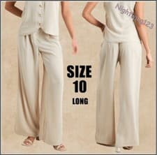Image of TU Size 10 Long Beige Stone Wide Leg Trousers Hourglass Linen Style Flared 10L