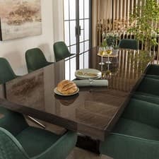 Image of Contemporary 8 Seater Dining Table Chairs Set Gloss Oak Green 240cm