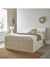 Image of Geneva King Bed Frame White with Storage Drawers & Open Shelves