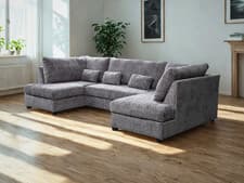 Image of New Large Meridian Slate U Shape Corner Sofa Enzo Fabric Sofa Bed Double Storage