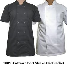 Image of 100% Cotton Chef Jacket white black Short Sleeve Jackets Suitable For Unisex