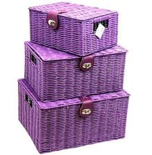 Image of Storage Basket Purple Resin Woven Hamper Box With Lid & Lock In 3 Size