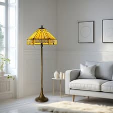 Image of Tiffany Floor Lamp Yellow Hexagon 16 inch Stained Glass Shade For Bedroom