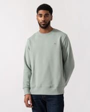 Image of GANT Mens Regular Fit Shield Logo Crew Neck Sweatshirt - 10 Ceramic Grey