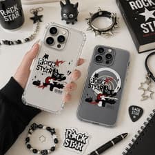 Image of Rock Star Cat Clear Case iPhone 17 16 15 14 13 12 11 Pro Max Samsung S26 S25