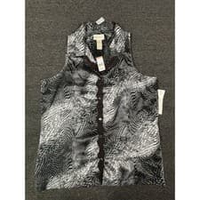 Image of Whispers New York Blouse Womens L Collared Geometric Print Button Sleeveless NEW