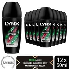 Image of Lynx Africa Anti Perspirant Roll On 48 Hours Anti Sweat Protection 50ml, 12 Pack