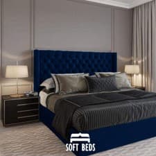 Image of Plush Velvet Wing Back Chester Storage Bed, With Storage Option All Sizes
