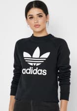 Image of Womens adidas Originals Trefoil Crew Sweatshirt Black UK6 UK8 DV2612