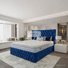 Image of Chesterfield Velvet Upholstered Panel Bed Frame with Storage Double Super King