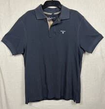 Image of Barbour Mens Tartan Pique Polo Shirt Size M Navy Blue NWT Short Sleeve
