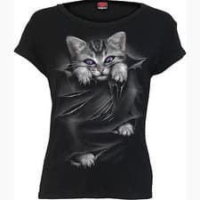 Image of Bright Eyes Spiral Direct OFFICIAL Cat Gothic Black Ladies Boat Neck T-Shirt 10A