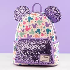 Image of Loungefly x Disney Mickey Mouse Pastel AOP Sequin Mini Backpack