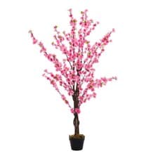 Image of Artificial Cherry Peach Blossom Tree Fake Silk Flowers Potted Plant Home Decor