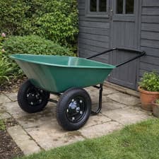 Image of Wheelbarrow 70L 150kg Twin Wheel Heavy Duty Yard Garden Cart Steel Plastic Green