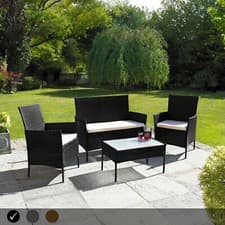 Image of Neo Rattan Sofa Set 4 Piece Garden Furniture Chair Coffee Table Patio Outdoor