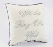 Image of With this Ring I Thee Wed White and Silver Wedding Themed Ring Cushion